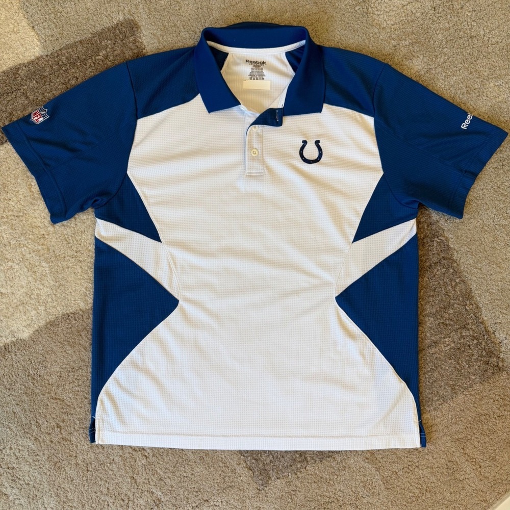 Reebok NFL Indianapolis Colts Polo Shirt Mens Large Blue White PlayDry 1216A 11